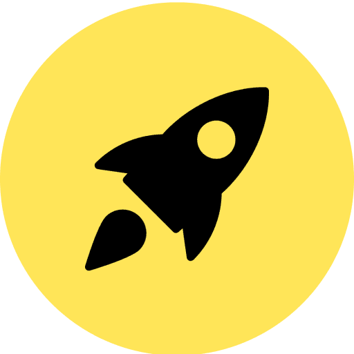 Black rocket icon on yellow circle background.